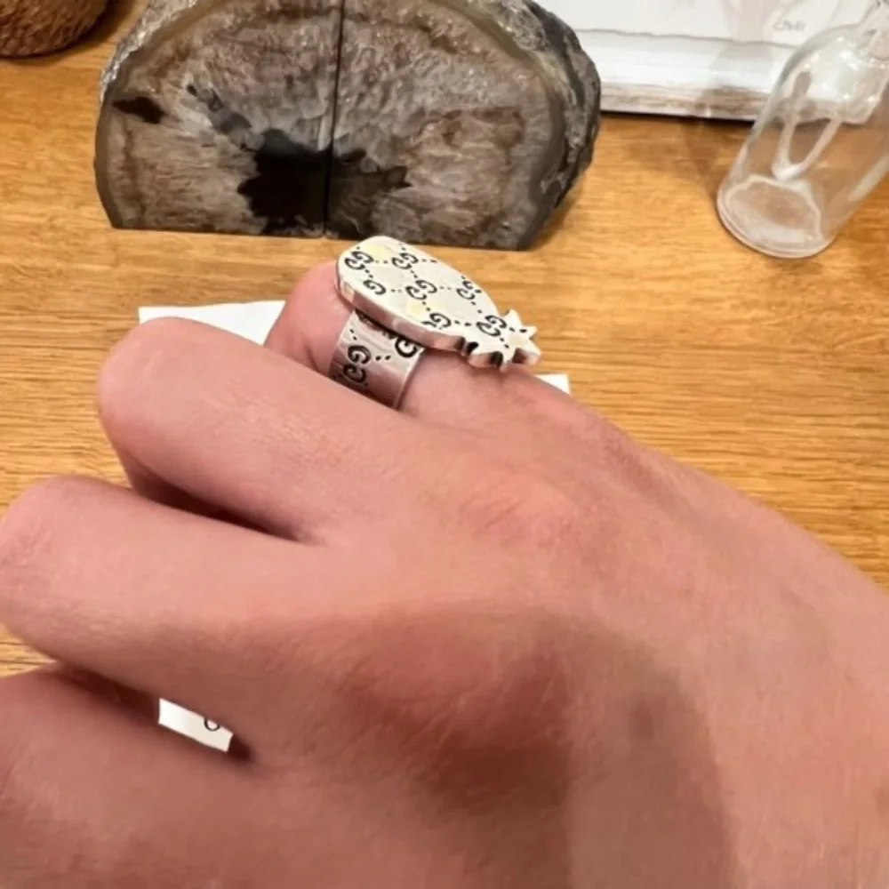Gucci Ghost 925 Silver GG All Over Logo Pineapple Ring - Size 5.75us - Picture 3 of 16